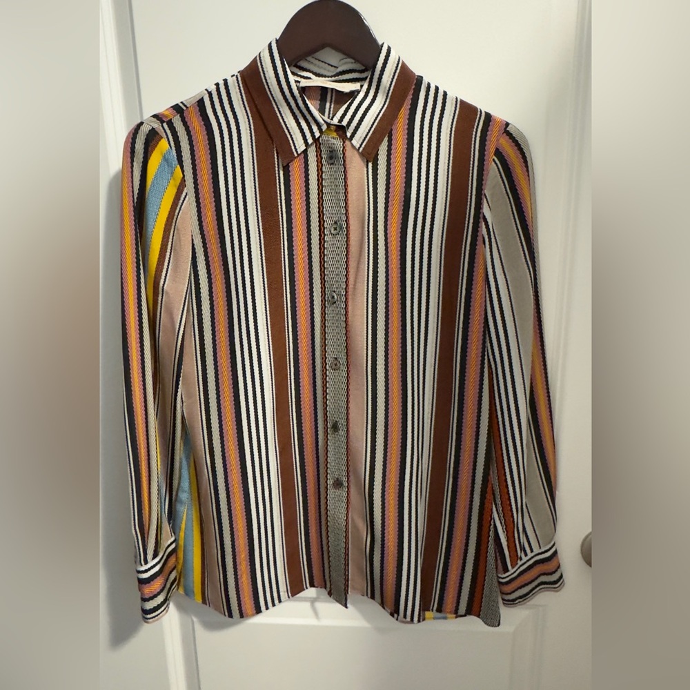 Tory Burch Long Sleeved Striped Button Down Silk Blouse.  Size 4